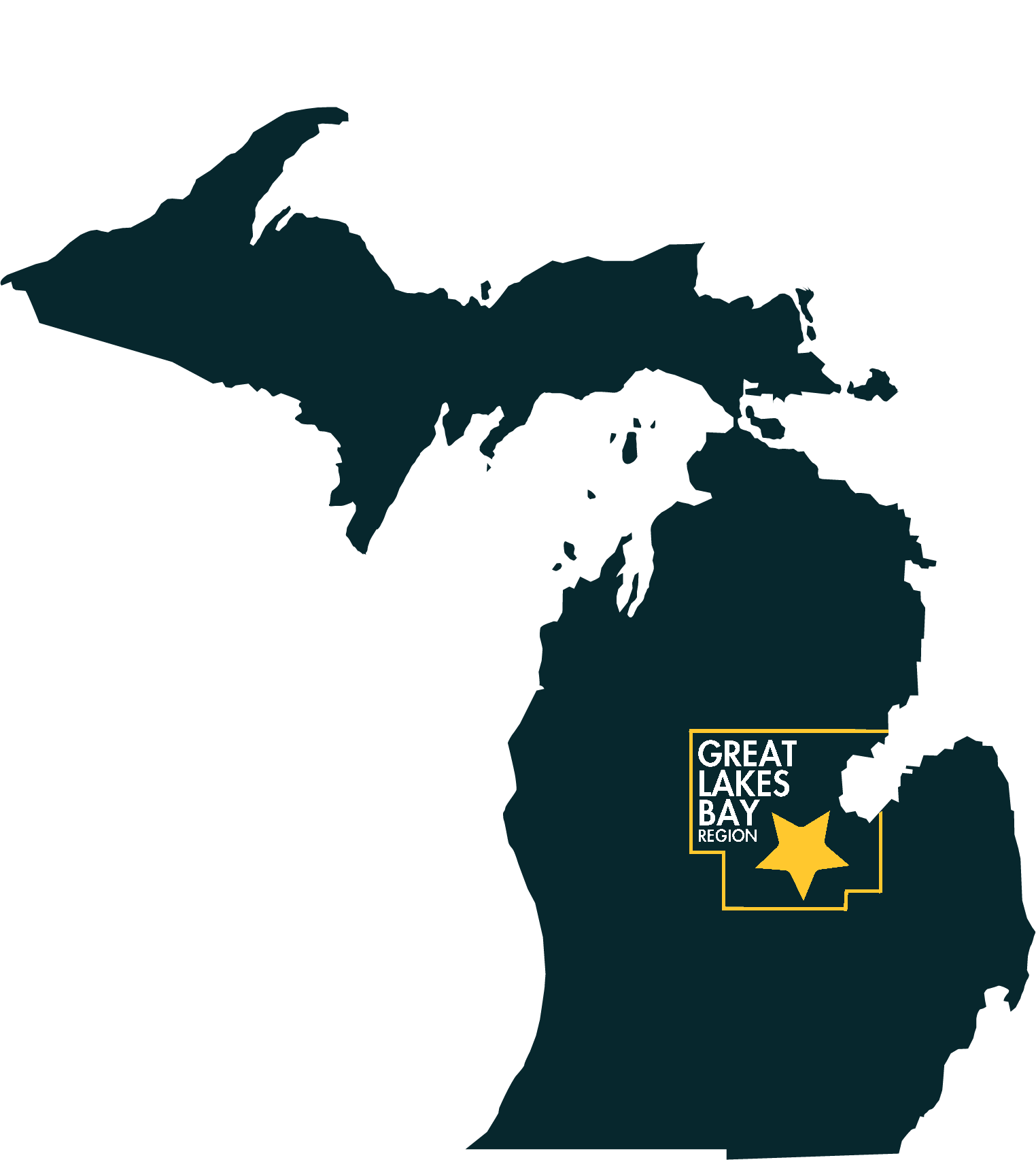 Map of Michigan with the Great Lakes Bay Region SmartZone highlighted