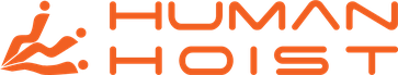 Human Hoist — the company wordmark in orange, with a stylised figure being lifted.